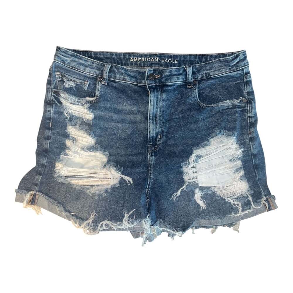 American Eagle Mom Short Size 10 Blue Distressed Denim Cuffs